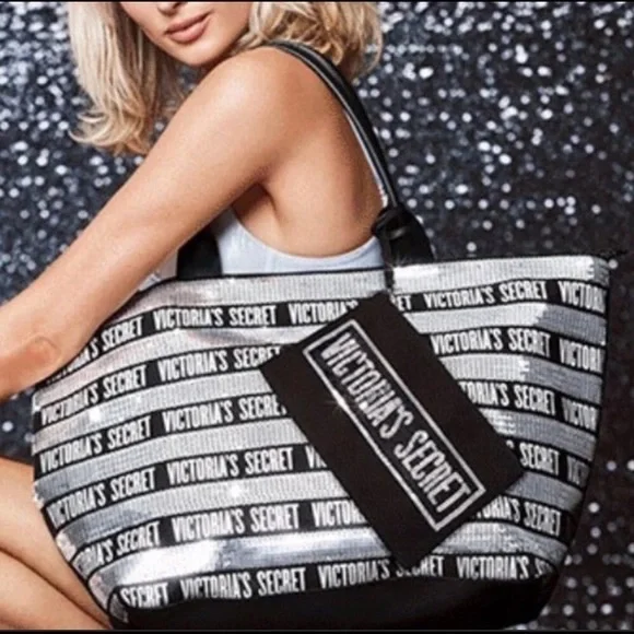 Victoria secret black deals and silver tote